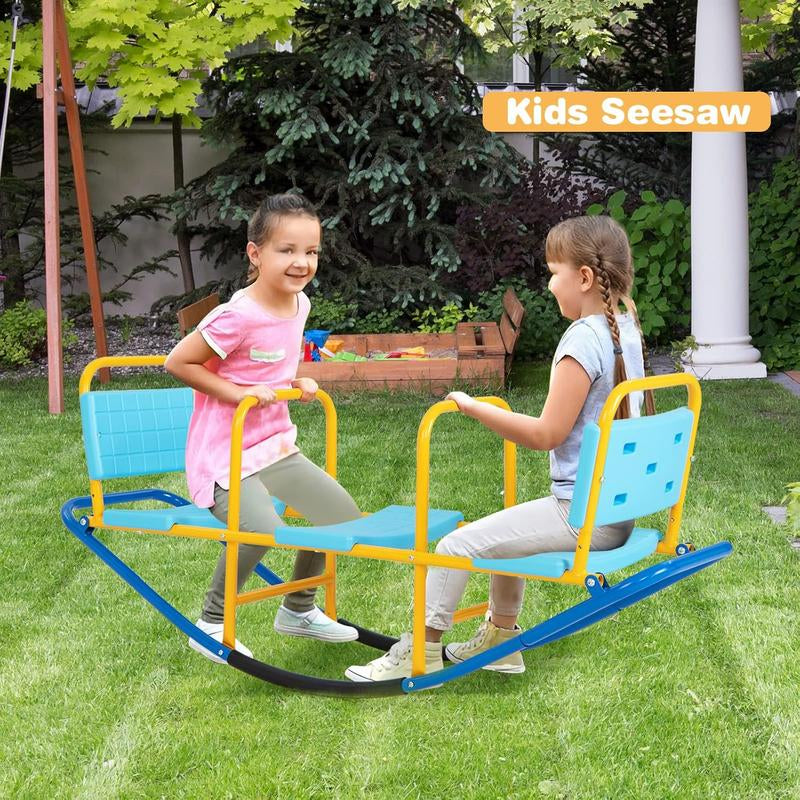 Costzon Seesaw Teeter Totter, 2 in 1 Metal Rocking Seesaw for Toddlers with Easy-Grip Handles, Indoor Outdoor Toy Gifts for Ages 3-8