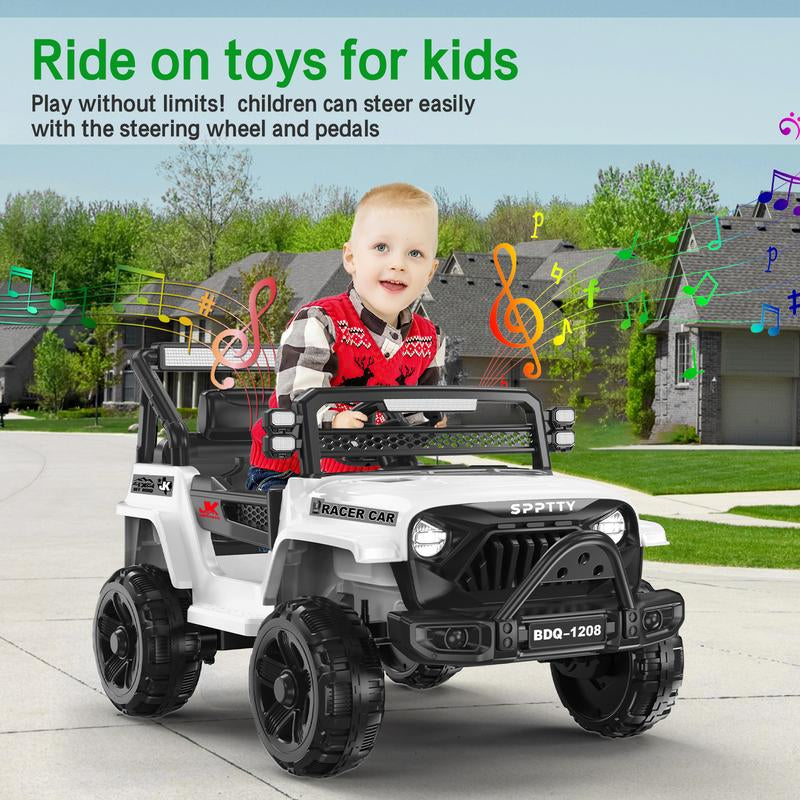 12V 24V Electric Ride Remote Car, Battery Powered Wheels Off-Road Vehicle, LED Lights, MP3 Player, Spring Suspension, Ride on Car for Kids Gift