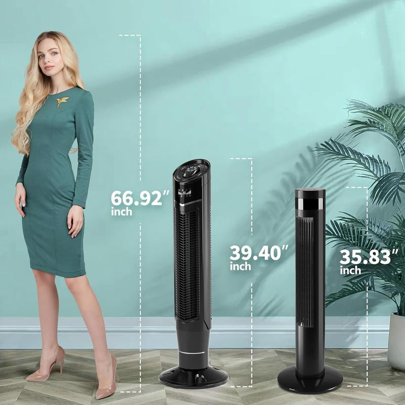 Zafro Tower Fan Quiet Cooling 24H Timer Remote Control Powerful Standing 8 Wind Speed 3 Wind Modes Ionizer Mode Bladeless Portable LED Display,Bedroom Office BLACK Household Items