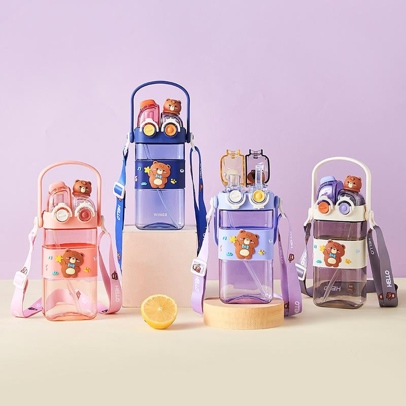 Cartoon Pattern Children'S Drinking Cup 1 Large Capacity Water Bottle Two Drinking Methods Home Office School Drinking Cup with Straw Lanyard Children'S Gift