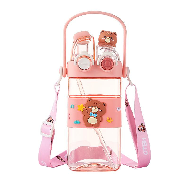 Cartoon Pattern Children'S Drinking Cup 1 Large Capacity Water Bottle Two Drinking Methods Home Office School Drinking Cup with Straw Lanyard Children'S Gift