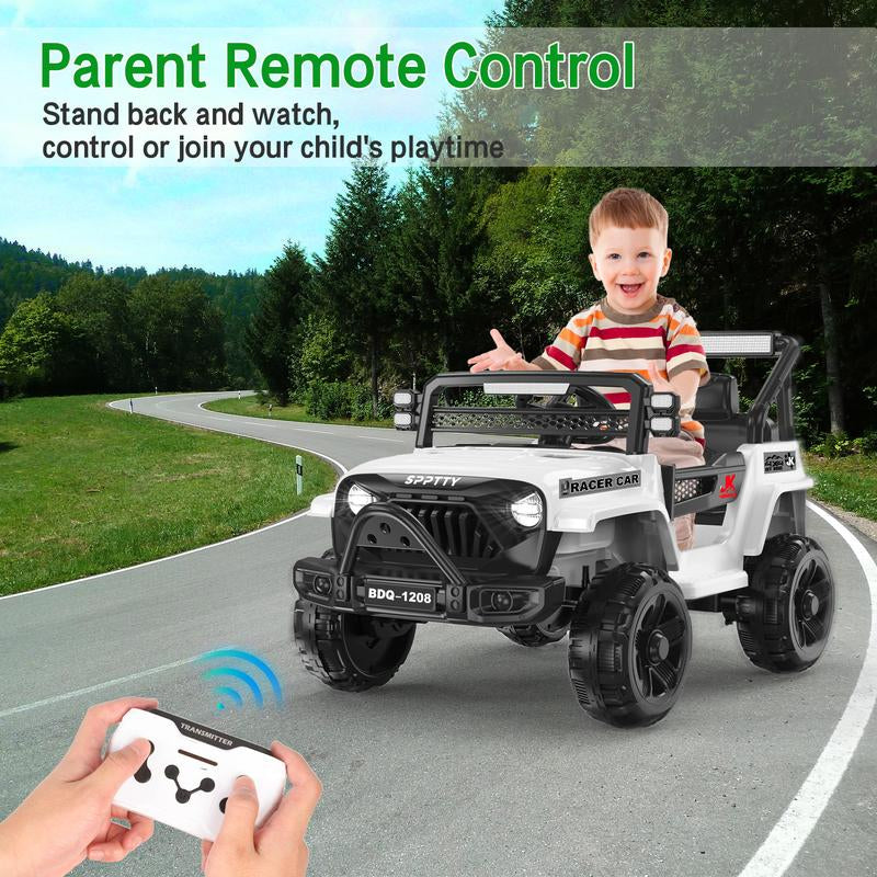 12V 24V Electric Ride Remote Car, Battery Powered Wheels Off-Road Vehicle, LED Lights, MP3 Player, Spring Suspension, Ride on Car for Kids Gift
