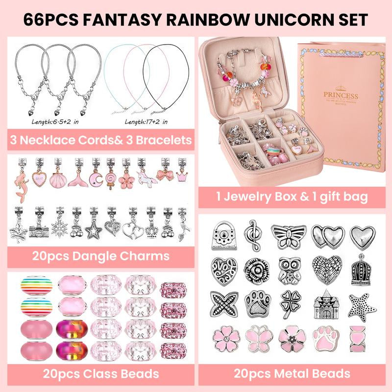 Charm Bracelet Making Kit Girls Beads for Jewelry Making Kit, Unicorns Arts Crafts Gifts Set for Teen Girls Age 5 6 7 8-12, with a Portable Bracelet Organizer Box