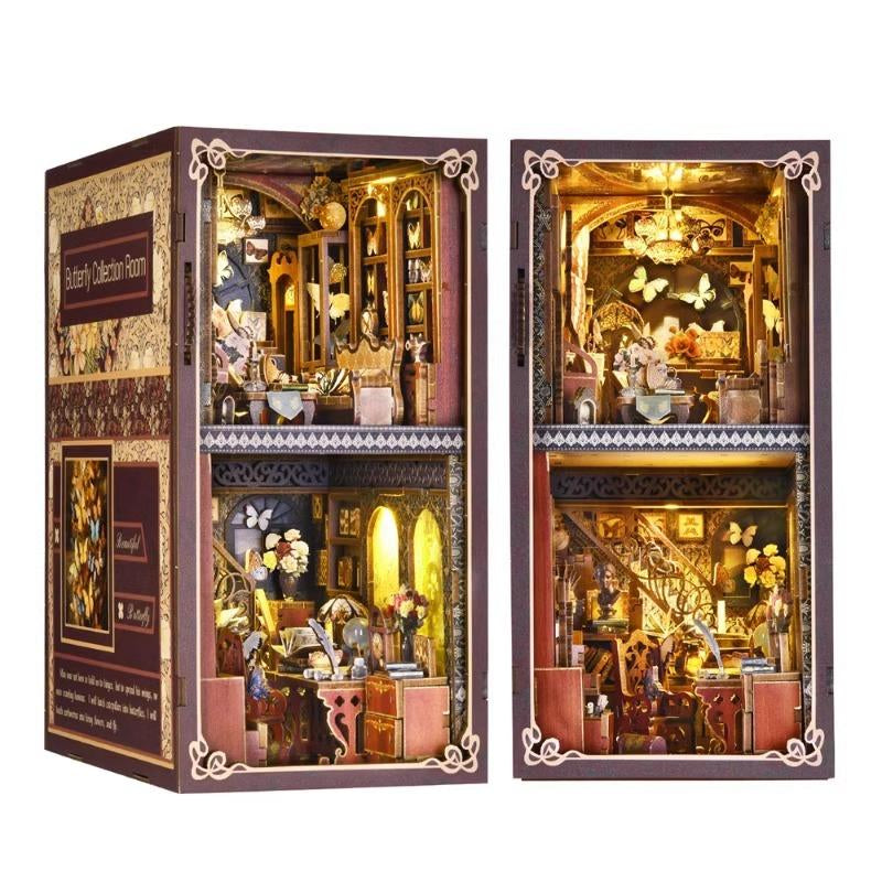DIY Wooden Miracle Library Book Corner Kit, 1 Miniature Glowing Dollhouse Puzzle, Creative Gift Weix for Friends & Family, Glue & Electric Dust Cover Included ... Wooden Book Nook Kit Woodwork