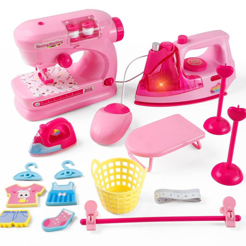 Kids Kitchen Home Appliance Toy Set for Girls, Includes Juicer, Vacuum Cleaner, Washing Machine, Sewing Machine, Iron, Refrigerator, Oven, and Mixer