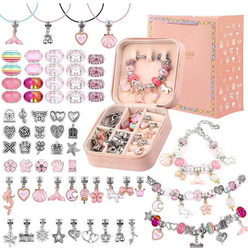 Charm Bracelet Making Kit Girls Beads for Jewelry Making Kit, Unicorns Arts Crafts Gifts Set for Teen Girls Age 5 6 7 8-12, with a Portable Bracelet Organizer Box