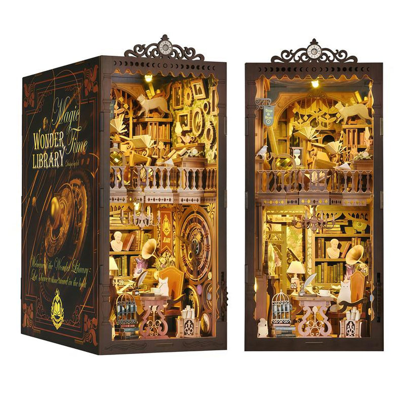 DIY Wooden Miracle Library Book Corner Kit, 1 Miniature Glowing Dollhouse Puzzle, Creative Gift Weix for Friends & Family, Glue & Electric Dust Cover Included ... Wooden Book Nook Kit Woodwork