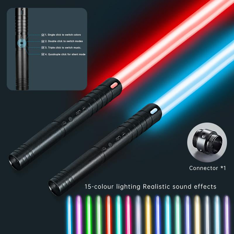 Mini Lightsaber 2 in 1 Dueling Lightsaber Alloy Handle Light Saber 15 RGB Colors with 4 Modes 6 Sound Effects USB Rechargeable Detachable Lightsaber for Kids Adults Ideal Birthday Children'S Day Halloween Christmas