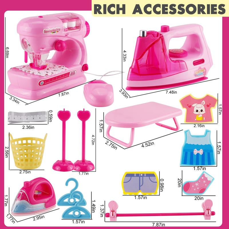 Kids Kitchen Home Appliance Toy Set for Girls, Includes Juicer, Vacuum Cleaner, Washing Machine, Sewing Machine, Iron, Refrigerator, Oven, and Mixer