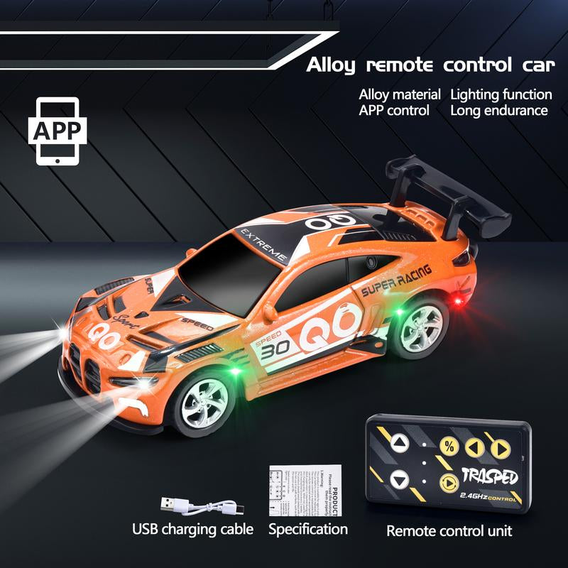 Hotfree 1/64 Mini RC Drift Car, Alloy M4 Racing Car with Trailer, 2.4Ghz Remote & APP Control, 3-Speed Modes, LED Lights, USB-C Charging, Indoor & Outdoor Toy, Birthday Christmas Gift for Kids & Adults Springtok
