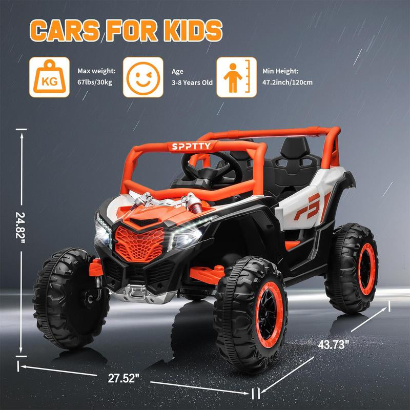 12V 24V Electric Ride Remote Car, Battery Powered Wheels Off-Road Vehicle, LED Lights, MP3 Player, Spring Suspension, Ride on Car for Kids Gift