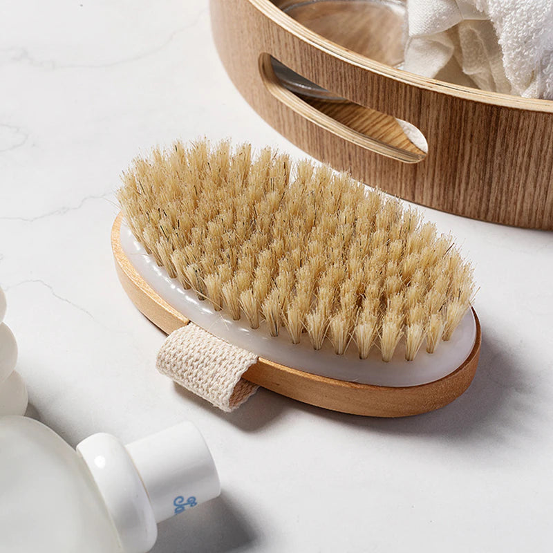 Natural Bristle Brush Soft Wet Dry Skin Body SPA Brush Bath Massager Home